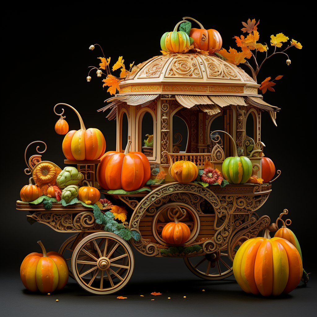 Whimsical and colorful autumn pumpkin carriages