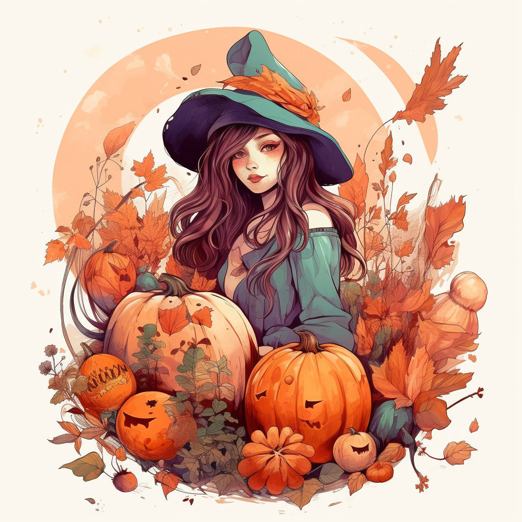 Beautiful autumn witch with pumpkin