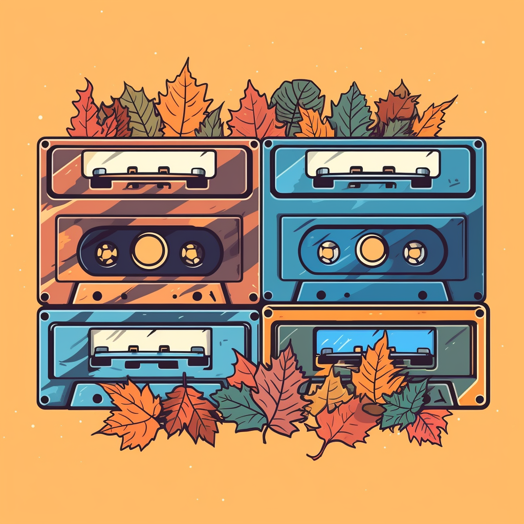 Colorful autumn cartoon cassette tape