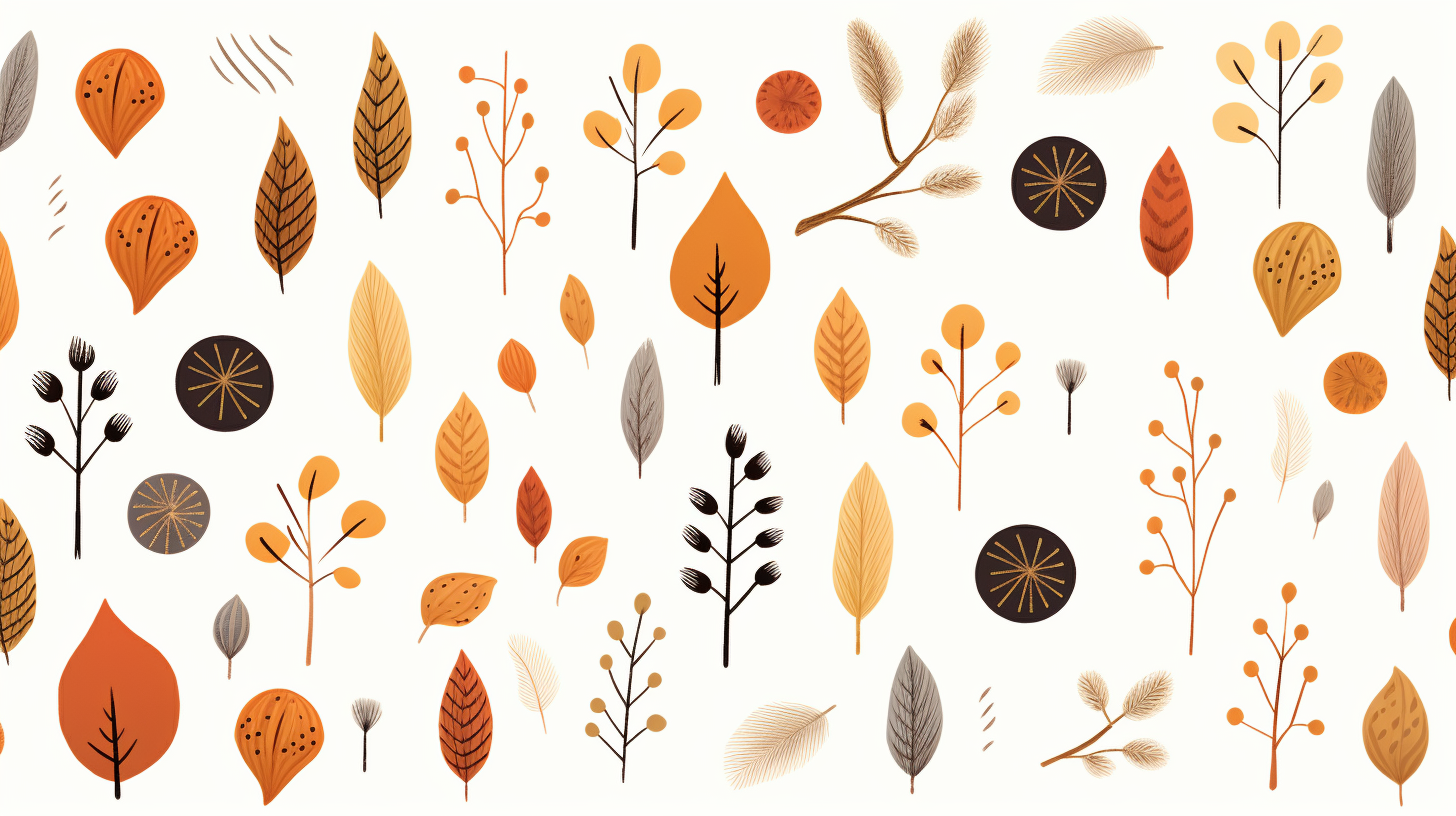 Boho whimsical fall autumnal elements on white background