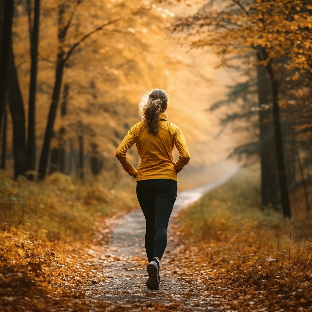 Person exercising in autumn scenery