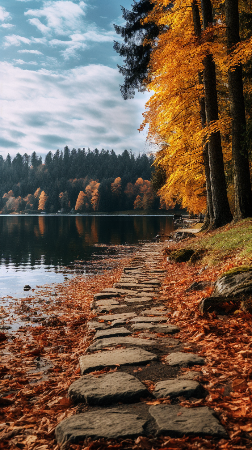 Vibrant autumn forest at sunset