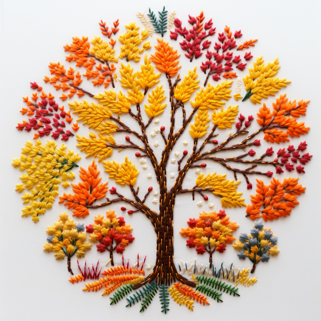 Autumn leaf dot embroidery design