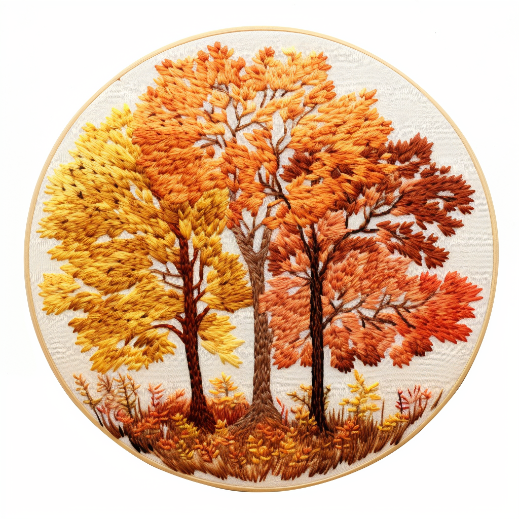 Autumn Leaves Dot Embroidery Image