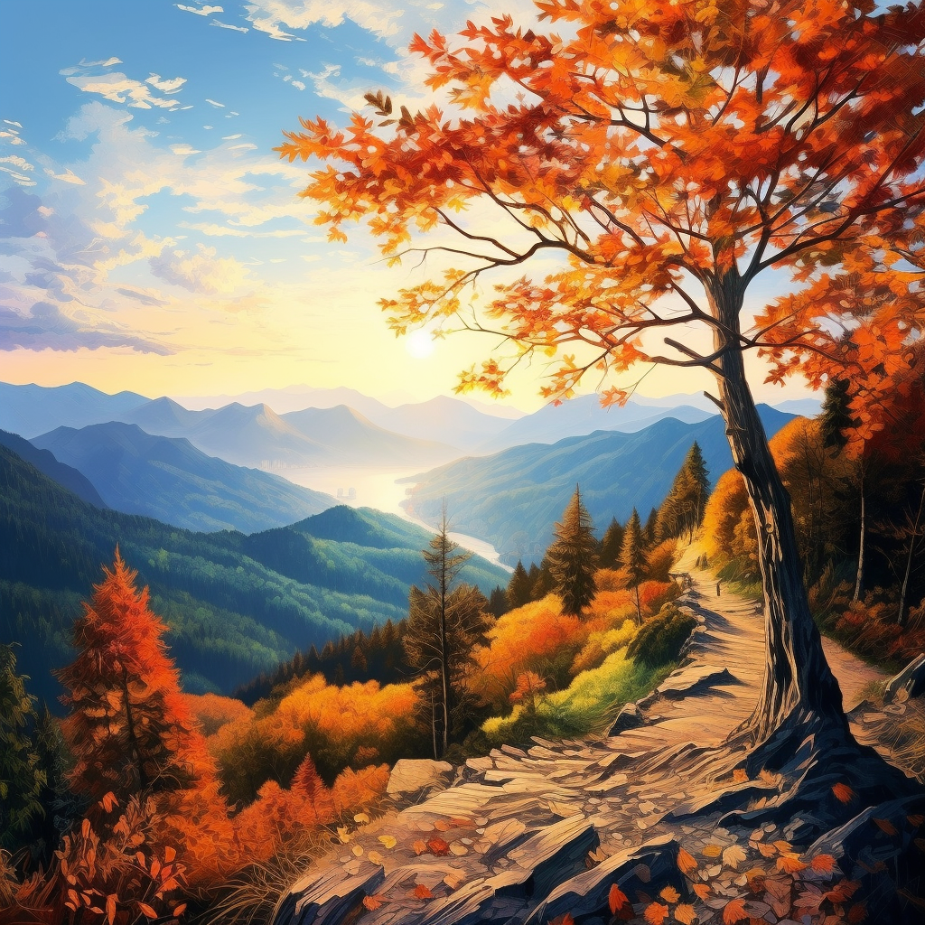 Beautiful autumn leaves on a majestic mountain