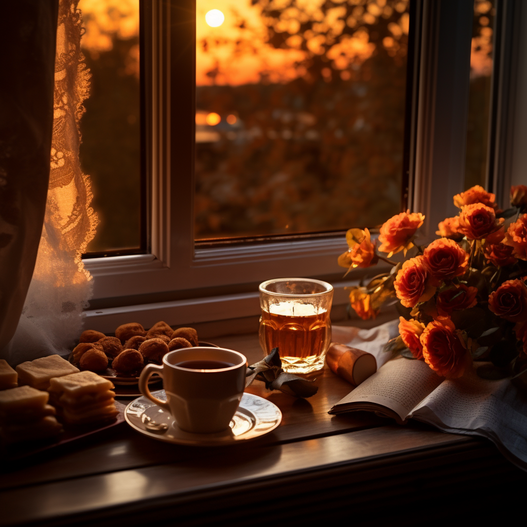 Autumn leaves on windowsill