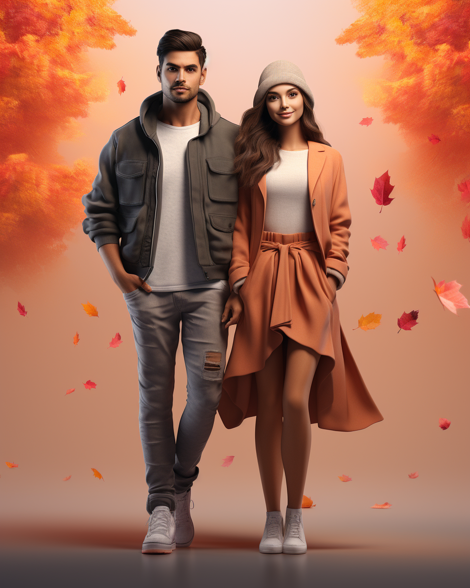 Fashionable model couple in autumn attire