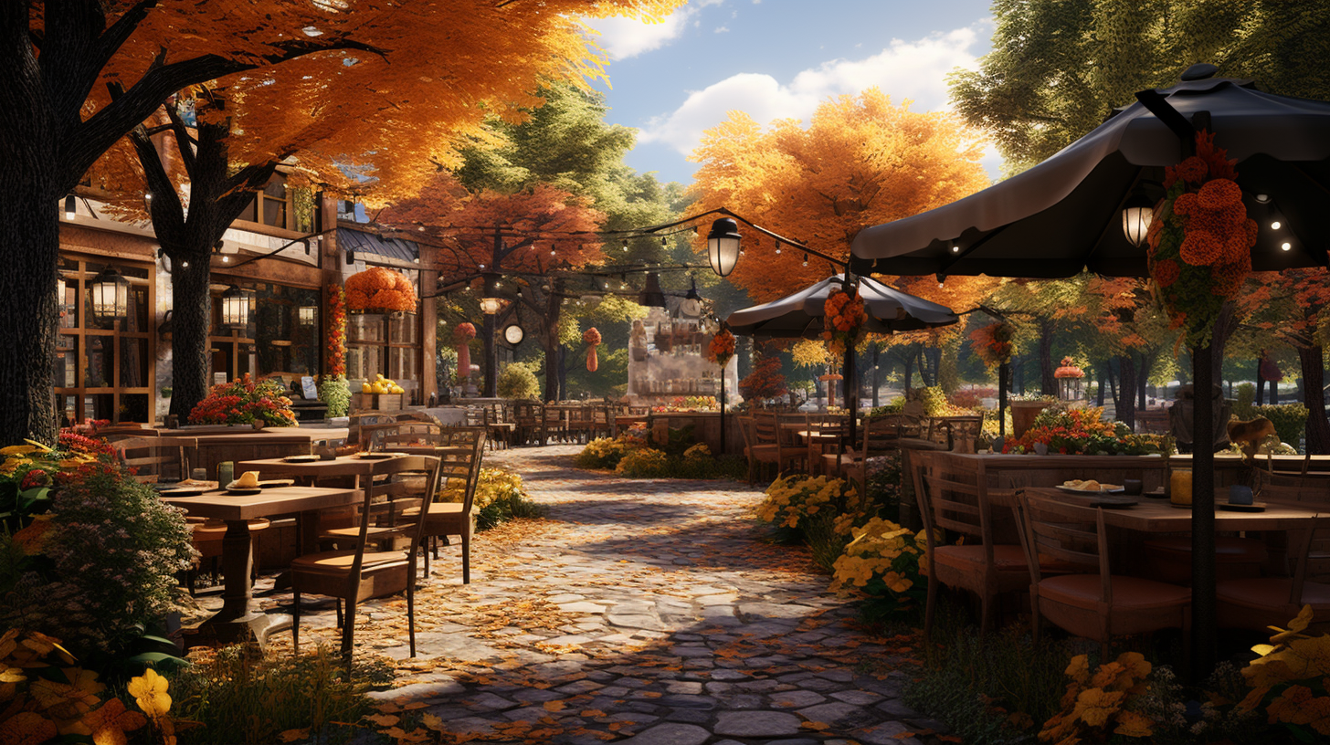 Relaxing cafe in autumn park