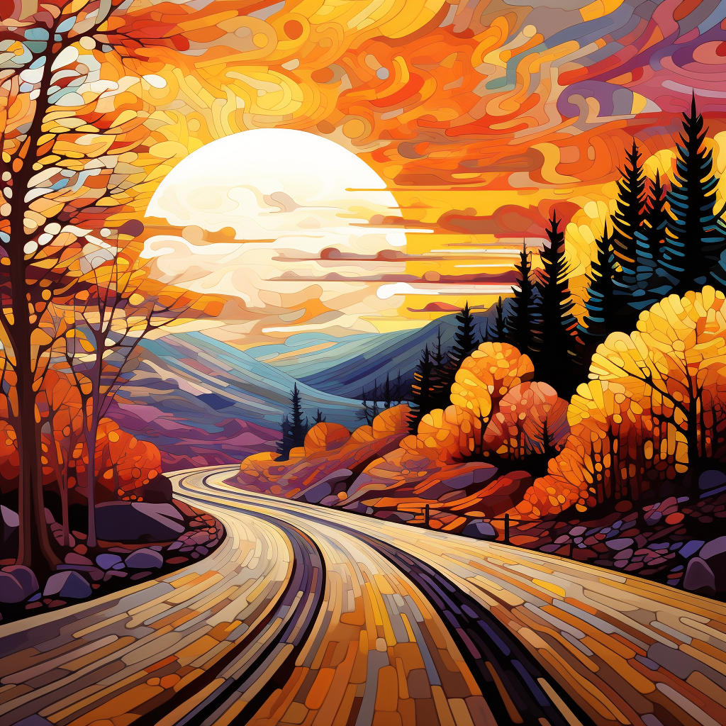 Desolate Road in Autumn: Psychedelic French Art