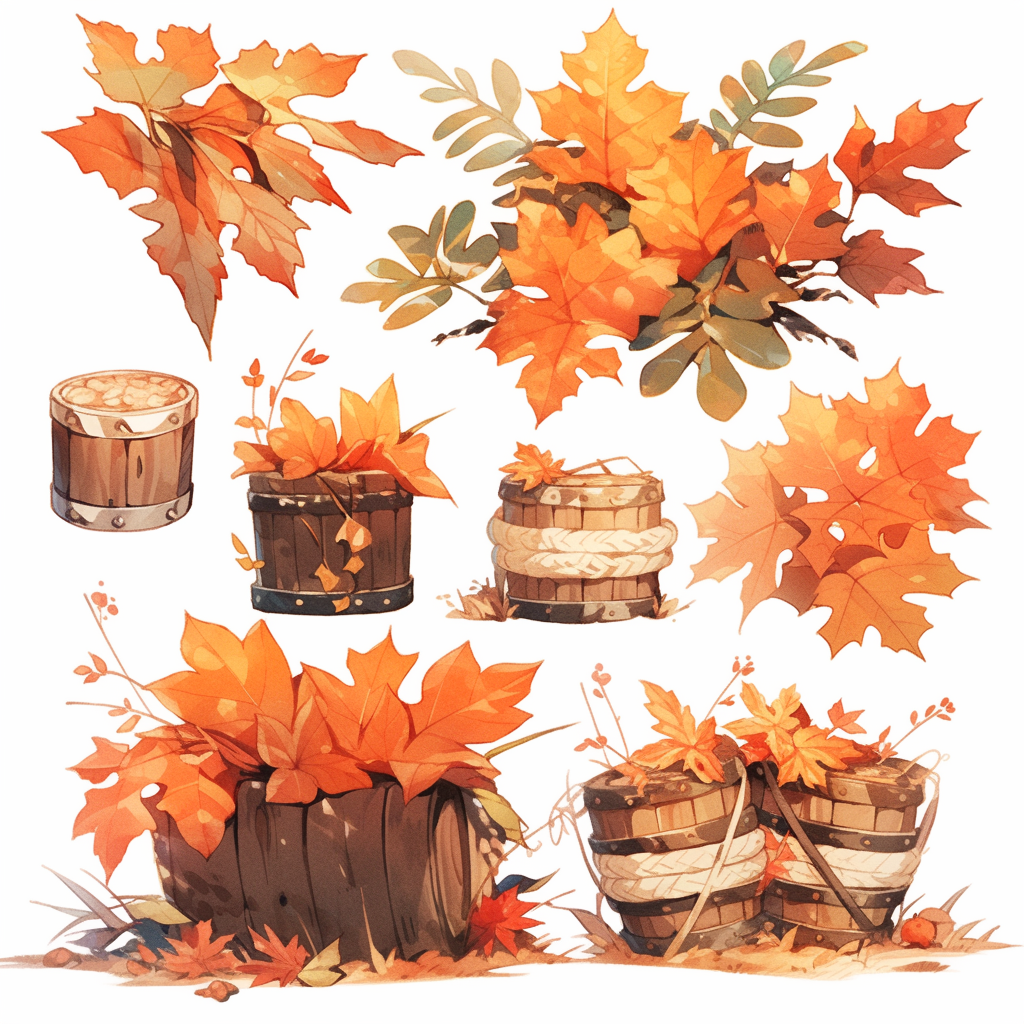 Detailed autumn set illustration on white background