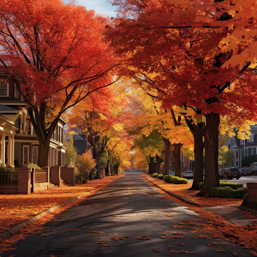 Scenic autumn street with colorful leaves