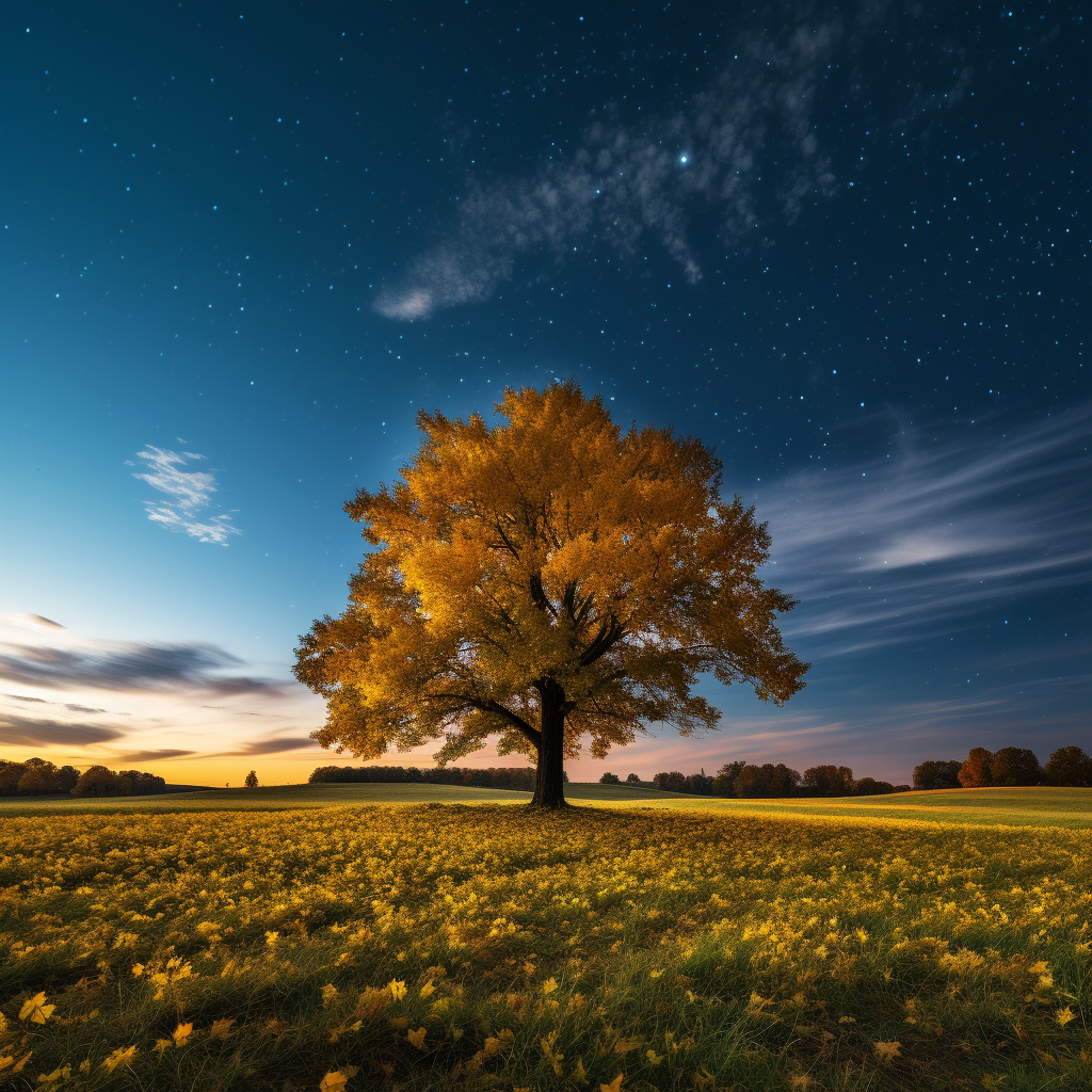 Serene Autumn Tree with Star-shaped Leaves