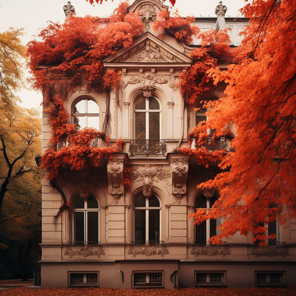 Beautiful autumnal architecture in warm hues