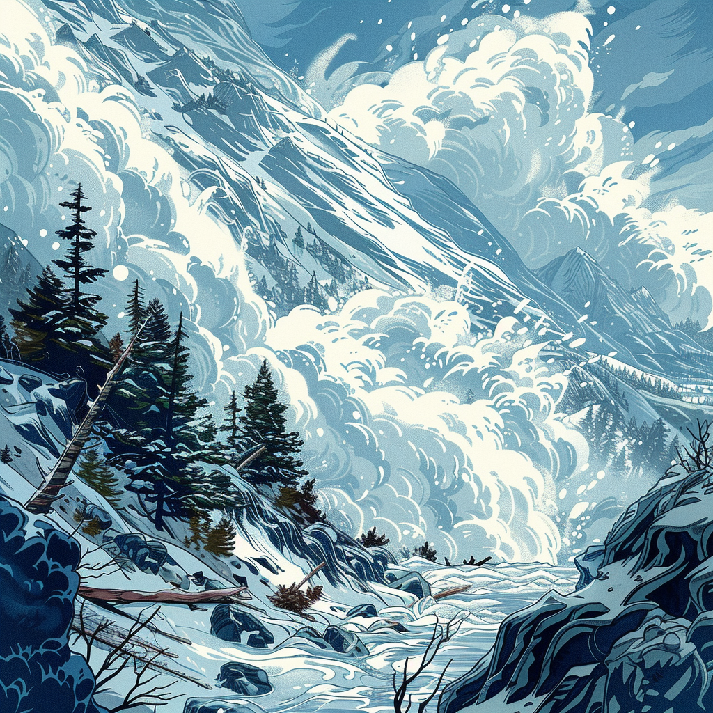 Forceful avalanche illustration snow mountainside