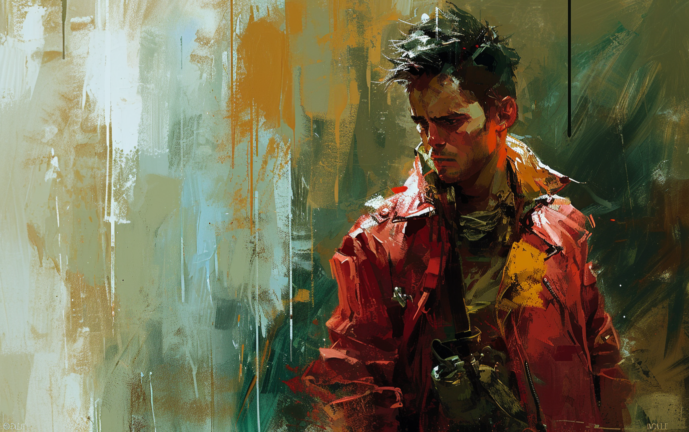 Avant-garde action movie protagonist painting