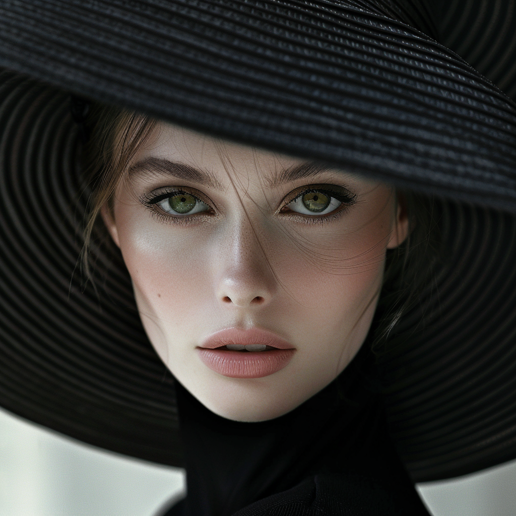 Model with avant-garde black hat