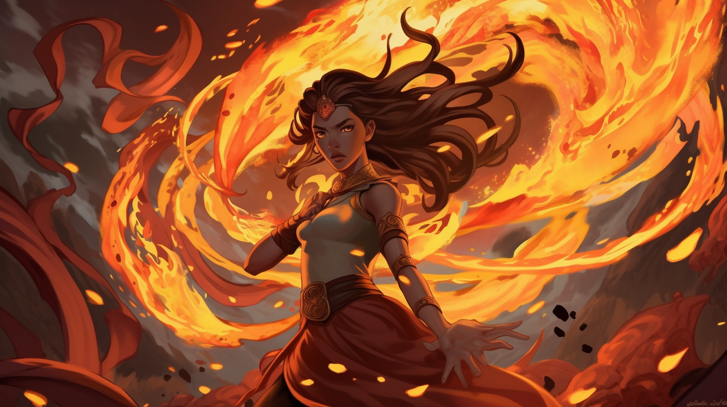 Digital art of fierce female firebender ?