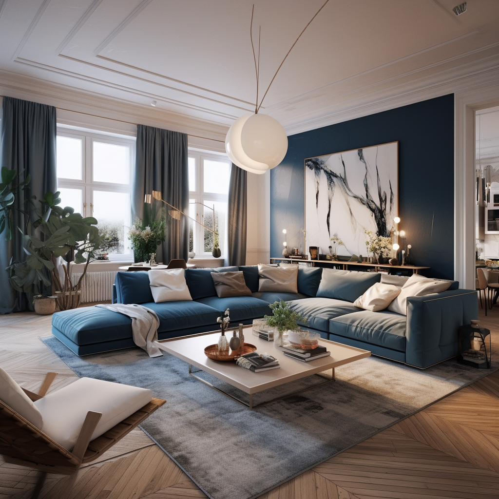 Cozy living room in average new apartment