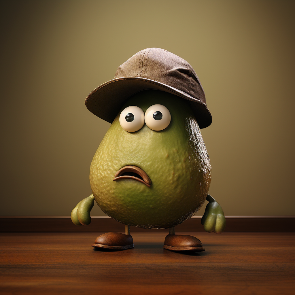 Avocado with Mr Potato Head wearing Burberry cap