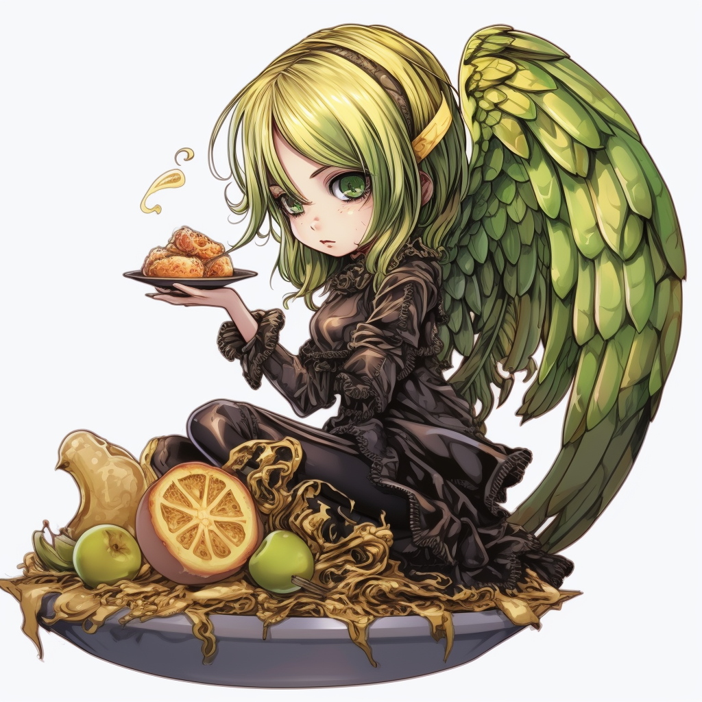 Little girl with wings enjoying avocado