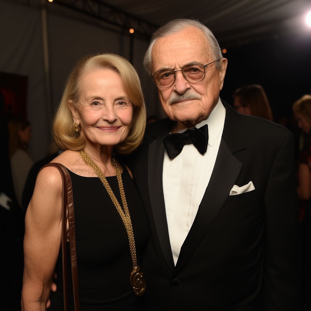 Glamorous award show couple smiling on red carpet