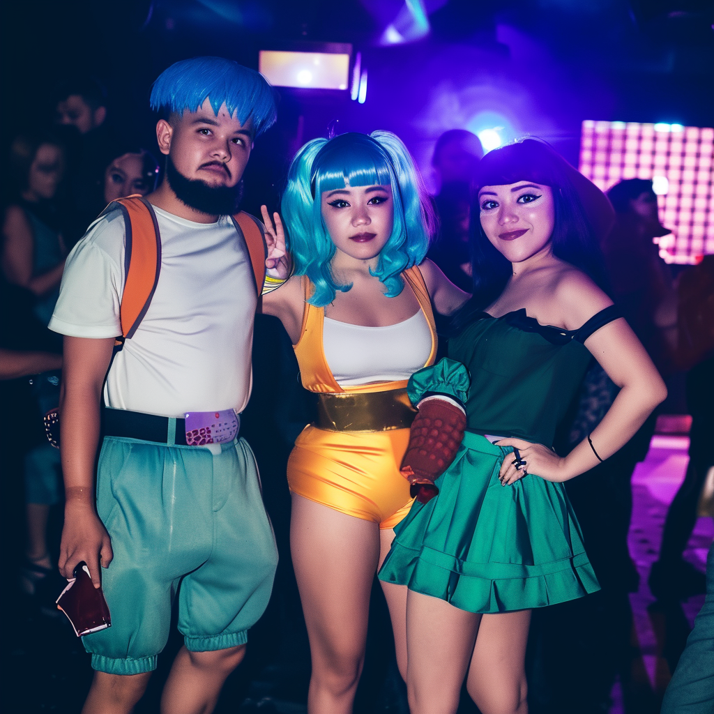 Awkward Teen Cosplaying as Bulma at Club with Friends