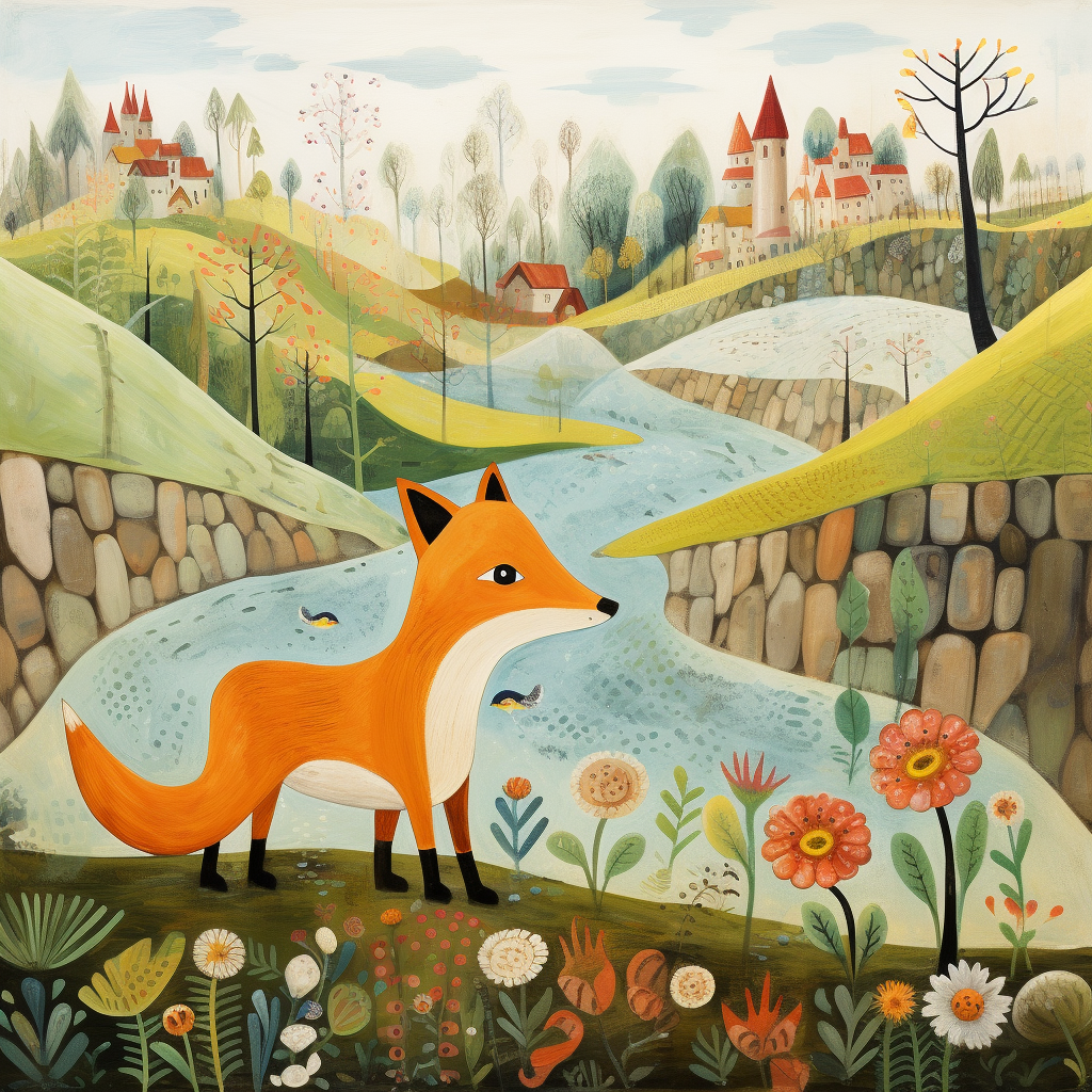 Cute fox in Axel Scheffler style