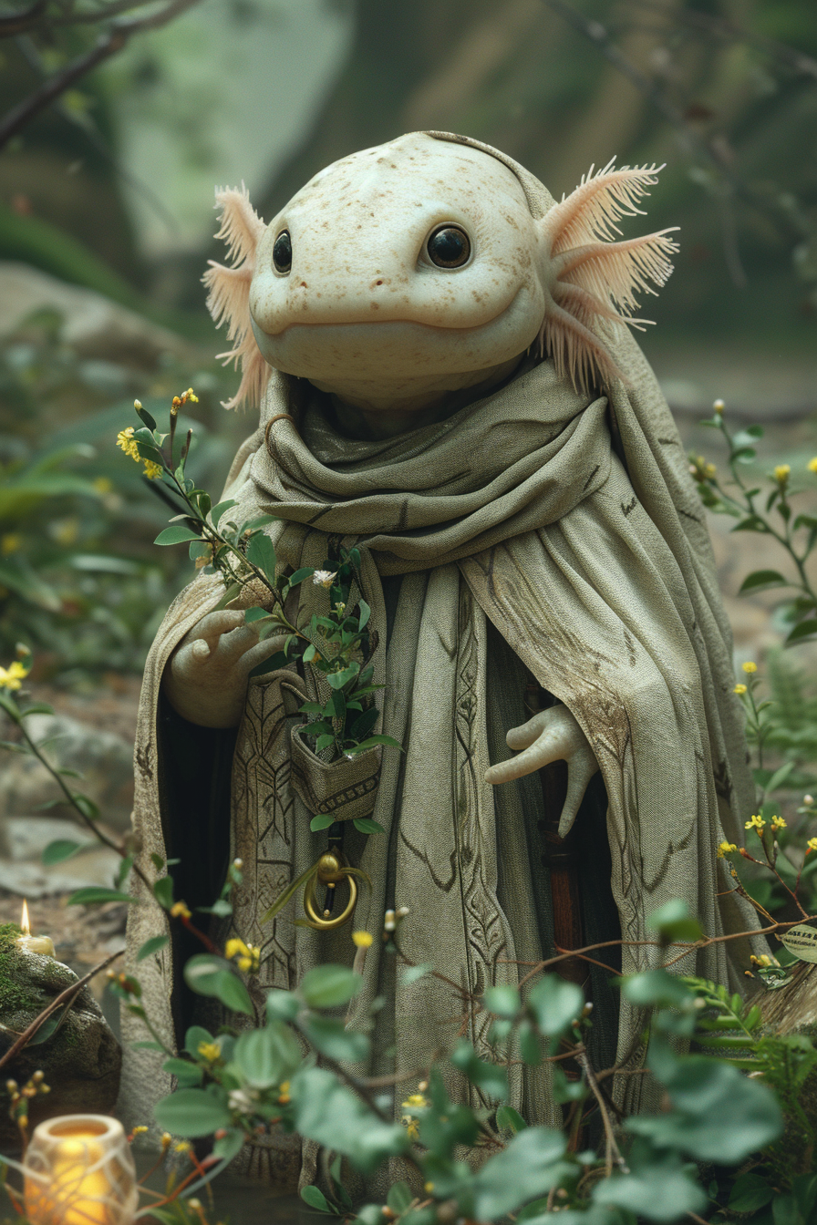 Axolotl Healer RPG Character in 8K Photo