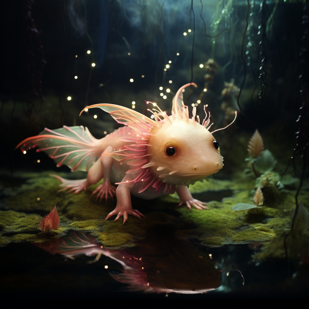 Beautiful axolotl in light wings