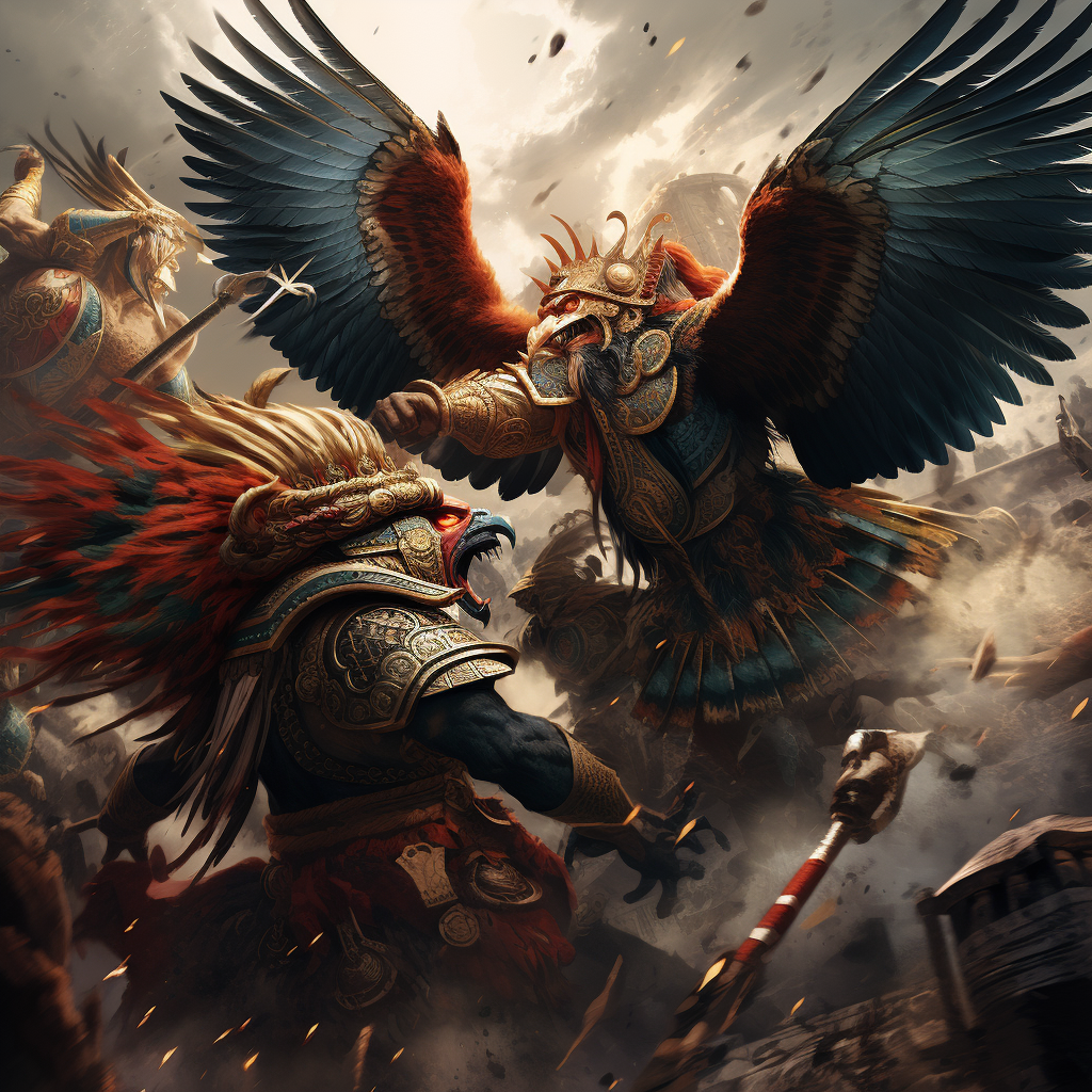 Brave Aztec Eagle Warriors in Combat