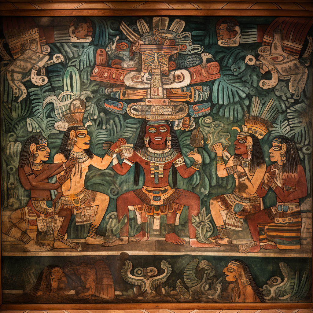 Aztec gods worshipping marijuana artwork