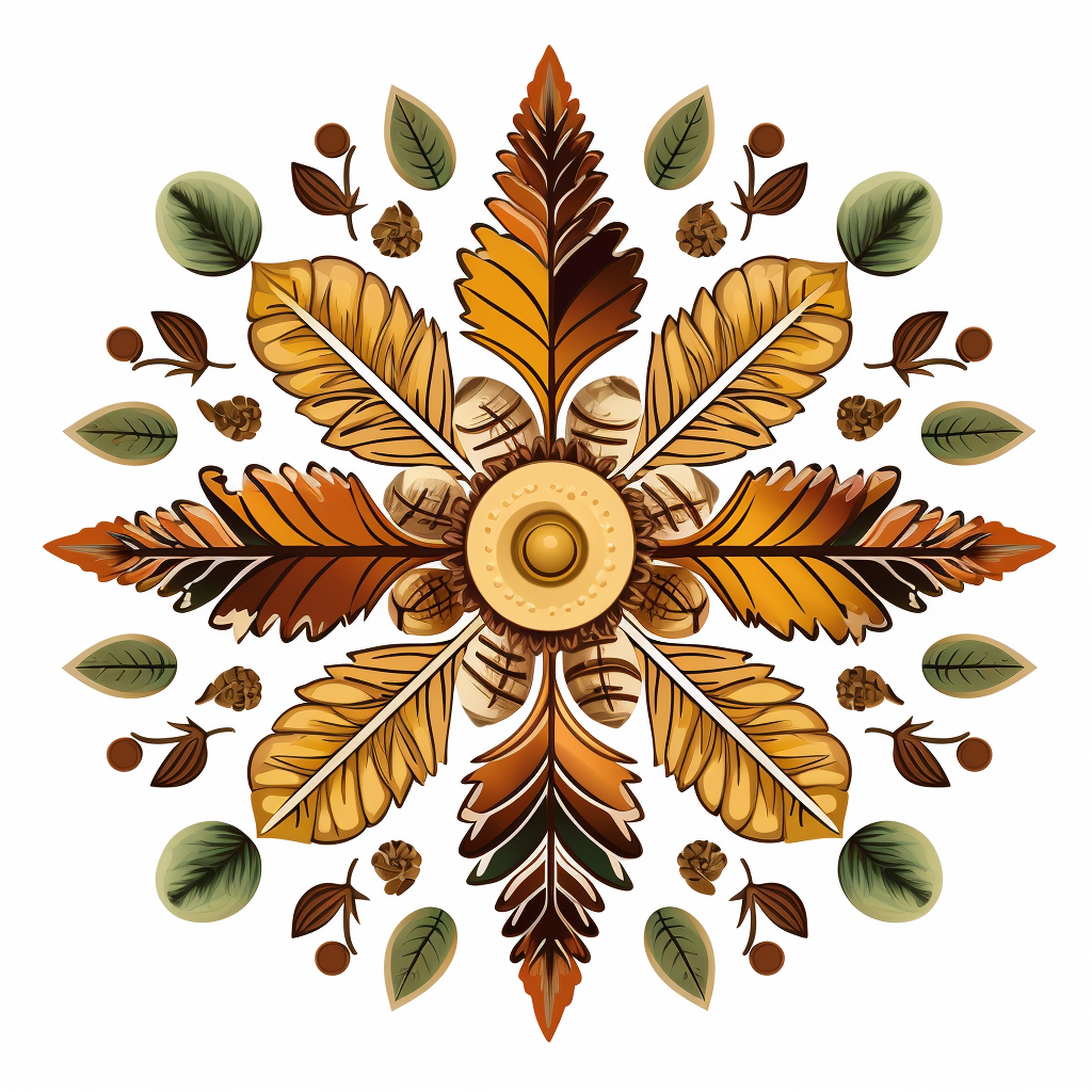 Aztec Mandala with Oak Leaves and Acorns