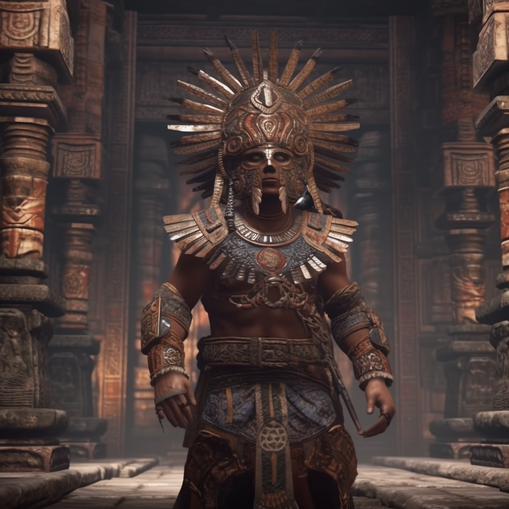 Aztec warrior in temple