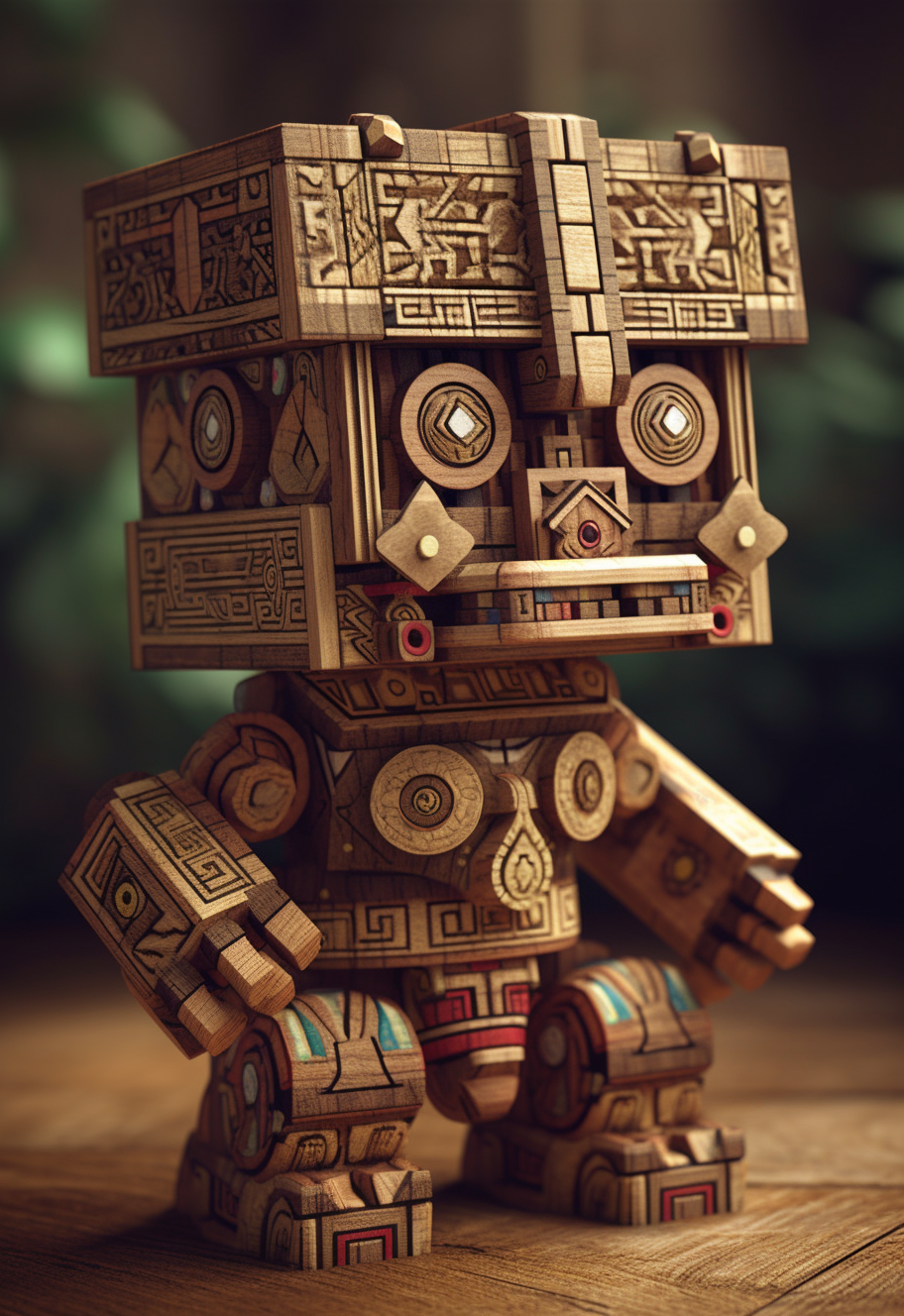 Aztec wooden toy, realistic 3D image