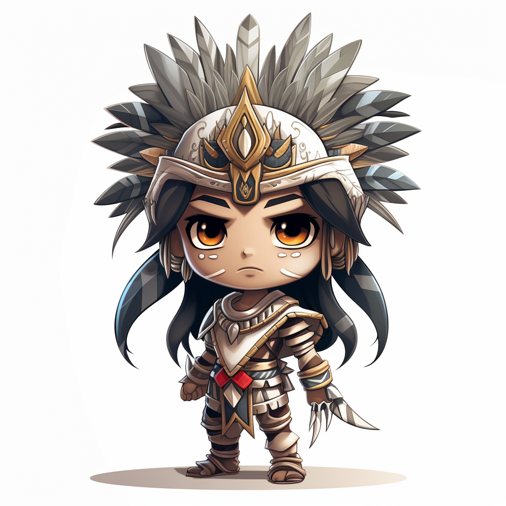 Adorable Aztec chibi character on a white background