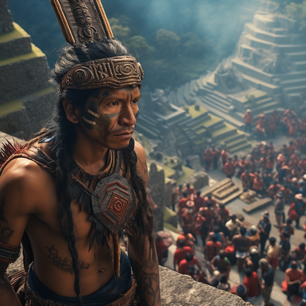 Hyper realistic depiction of Aztec warrior sacrifice