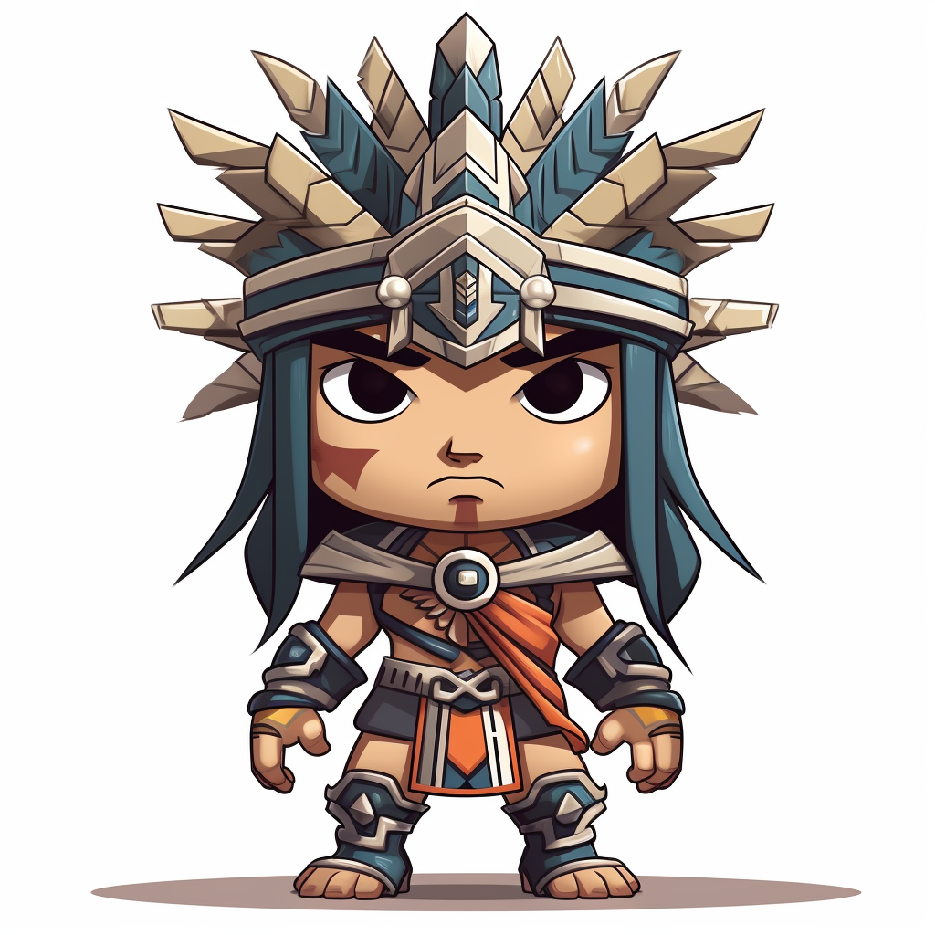 Aztec warrior chibi character on white background