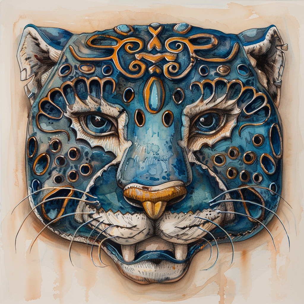 Azure Leopard Wood Carved Mask