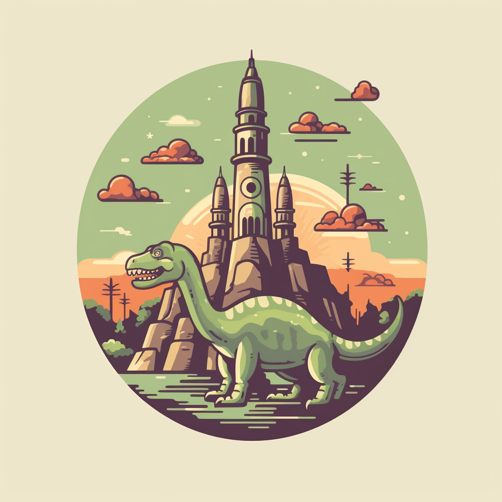 Logo of a dinosaur with Babel Tower