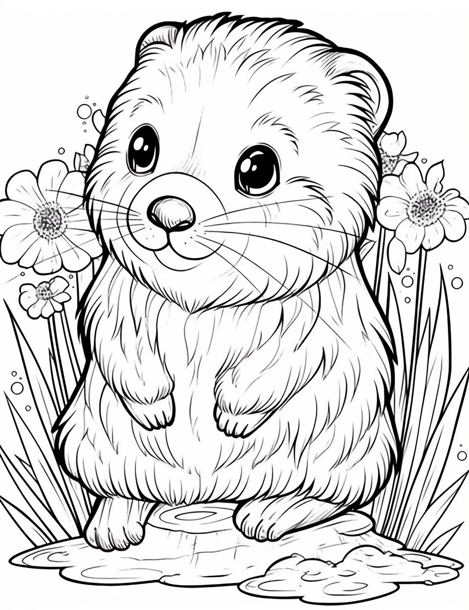 Cute chibi baby beaver with shiny eyes