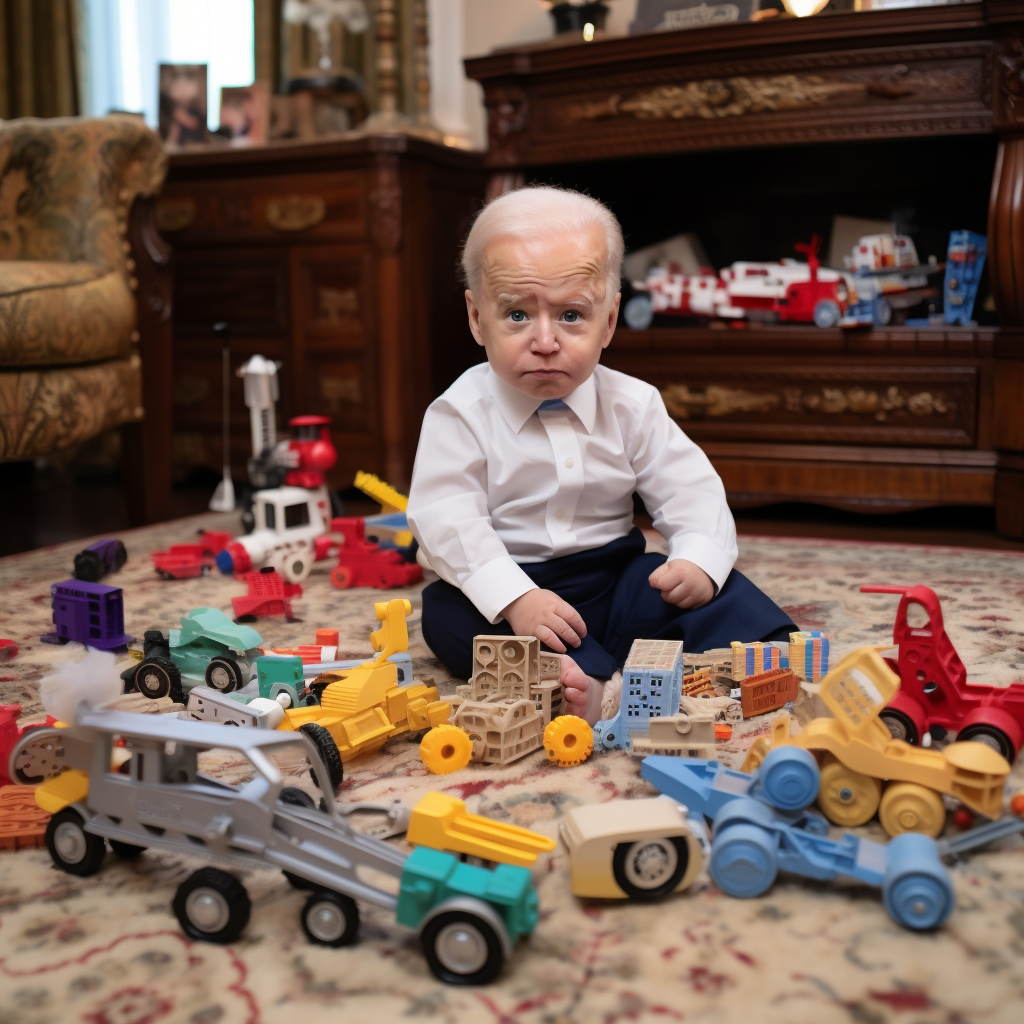 Adorable baby Biden playing with toys