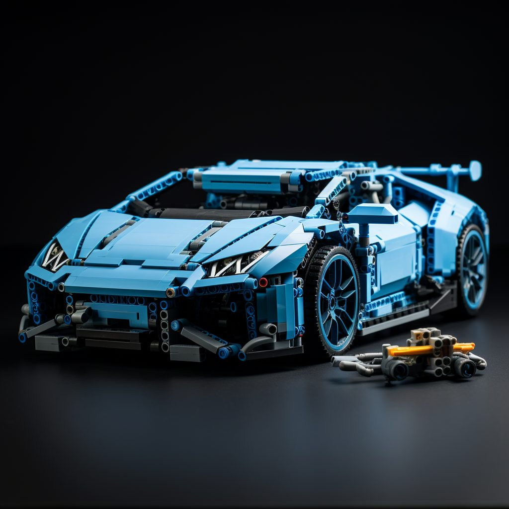 Baby blue Lamborghini Huracan Lego car on black background