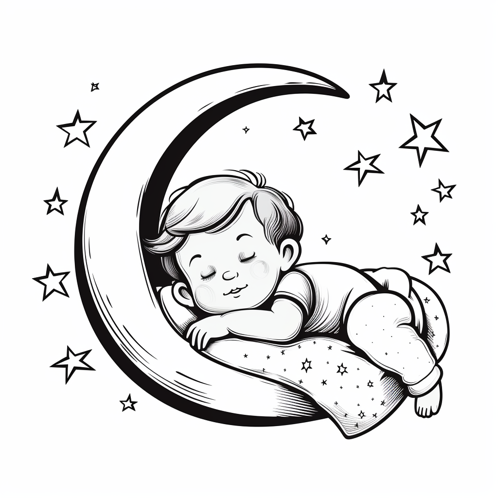 Cute baby boy sleeping in a crescent moon