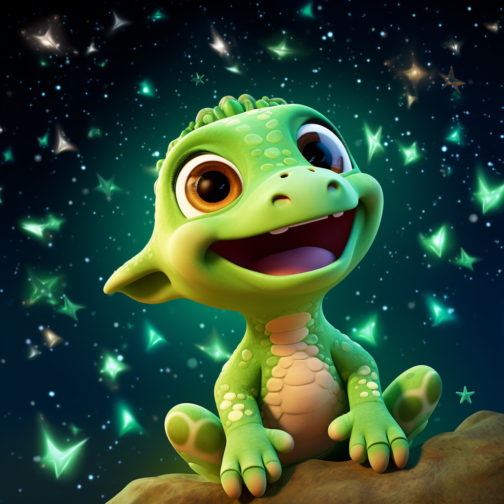 Cute Baby Dinosaur Gazing at Stars