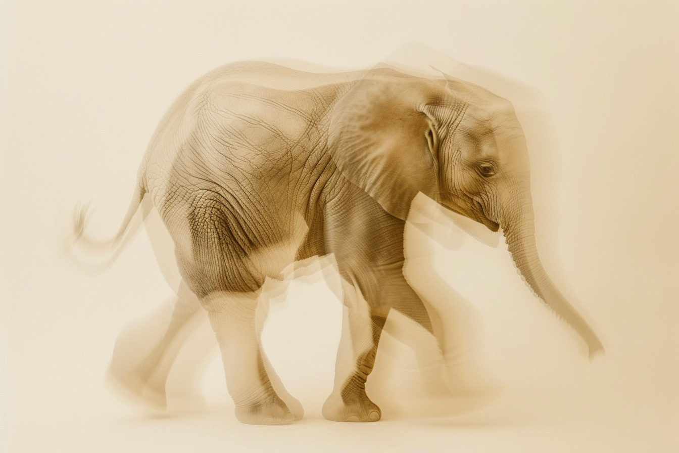 Transparent baby elephant ghost in newroom