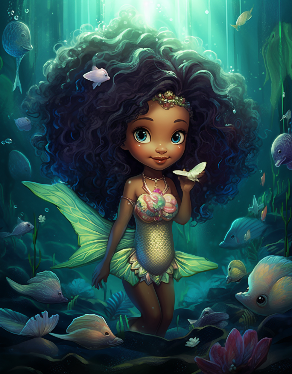 Cute Baby Fairy Mermaid with Seashells