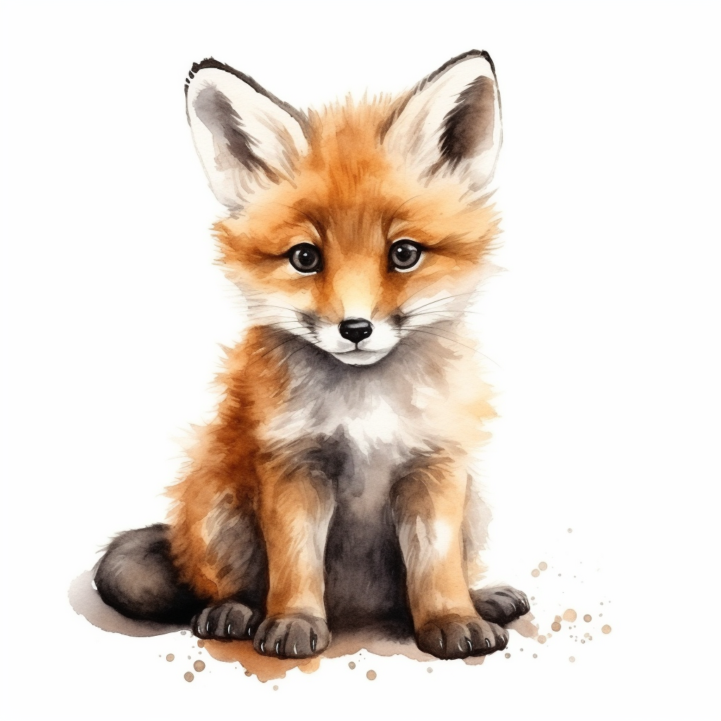 Baby fox watercolor on white background