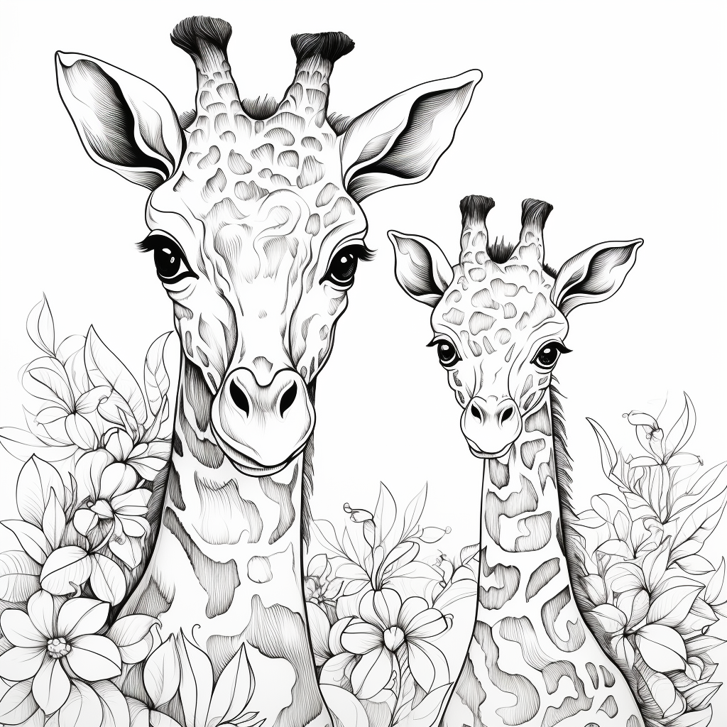 Baby Giraffe and Mommy Giraffe Coloring Page