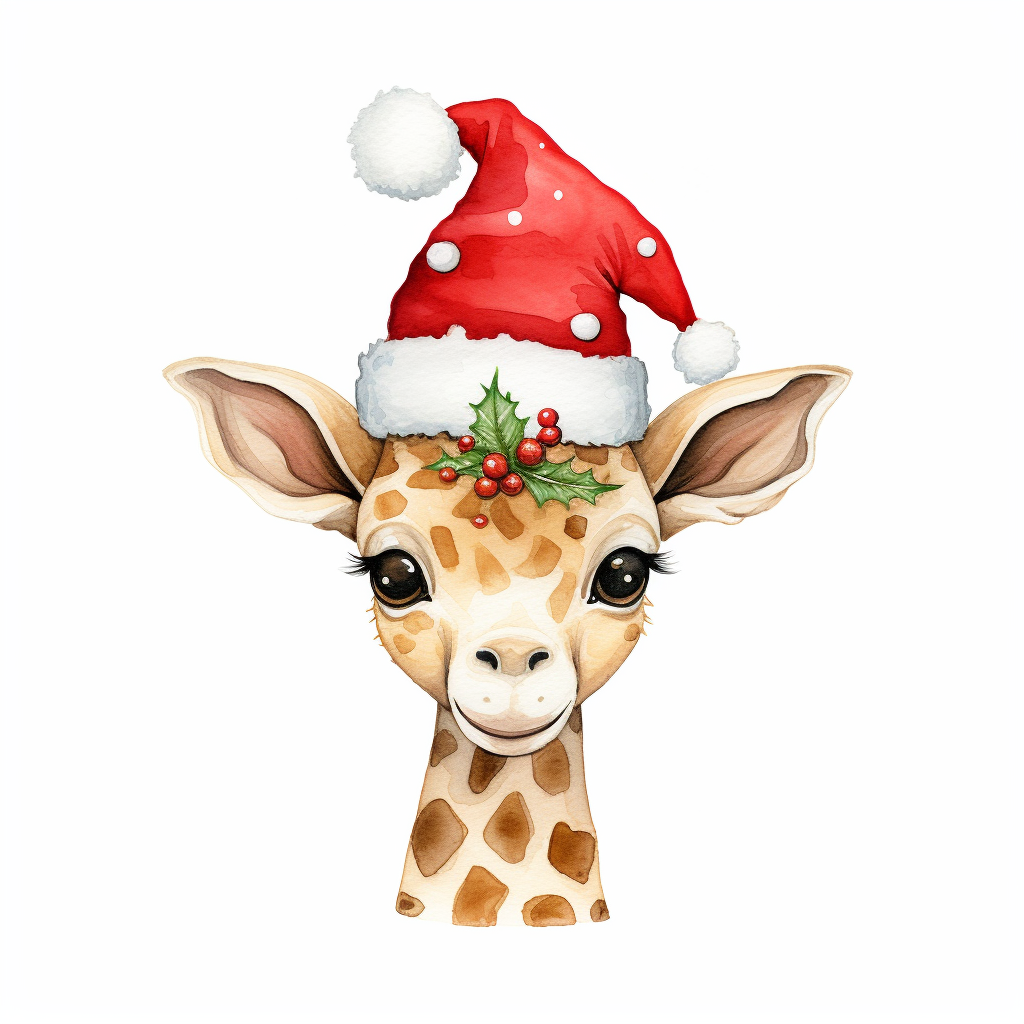 Cute baby giraffe in Christmas hat