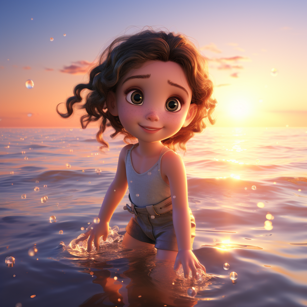 Adorable baby girl playing in the water